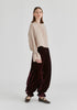 Ruffle Round Neck Blouse with Cinch Wrist Detail in Stripes