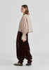 Ruffle Round Neck Blouse with Cinch Wrist Detail in Stripes
