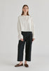 Ruffle Round Neck Blouse with Cinch Wrist Detail in White Front
