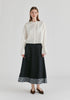 Ruffle Round Neck Blouse with Cinch Wrist Detail in White Front