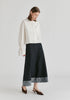 Ruffle Round Neck Blouse with Cinch Wrist Detail in White Side