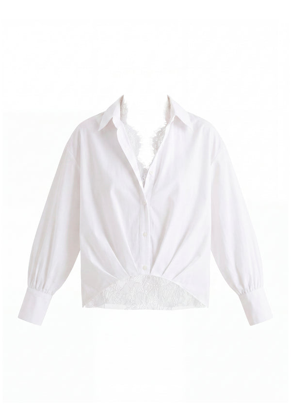 2-Piece Pleated Waist Shirt Set with Lace Cami Underlay