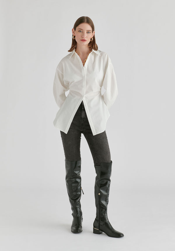 Sculptural Ruched Waist Shirt with Volume Sleeves