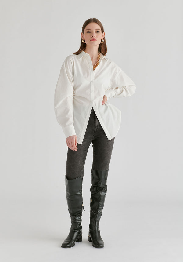 Sculptural Ruched Waist Shirt with Volume Sleeves