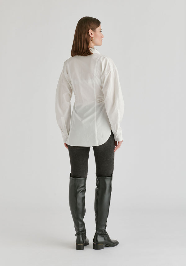 Sculptural Ruched Waist Shirt with Volume Sleeves