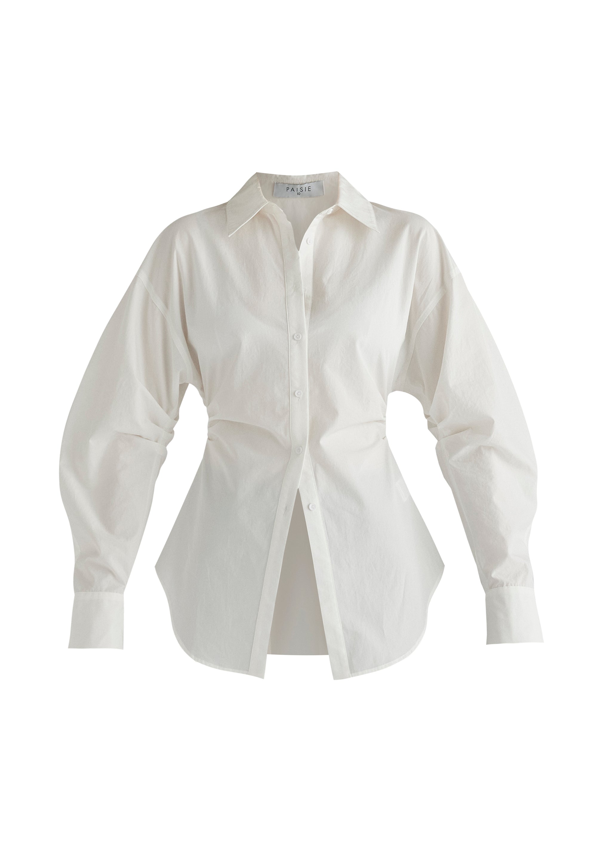 Sculptural Ruched Waist Shirt with Volume Sleeves