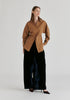 Sculptural Ruched Waist Shirt with Volume Sleeves in Brown Side
