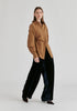 Sculptural Ruched Waist Shirt with Volume Sleeves in Brown Side