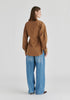 Sculptural Ruched Waist Shirt with Volume Sleeves in Brown Back