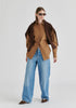 Sculptural Ruched Waist Shirt with Volume Sleeves in Brown Side