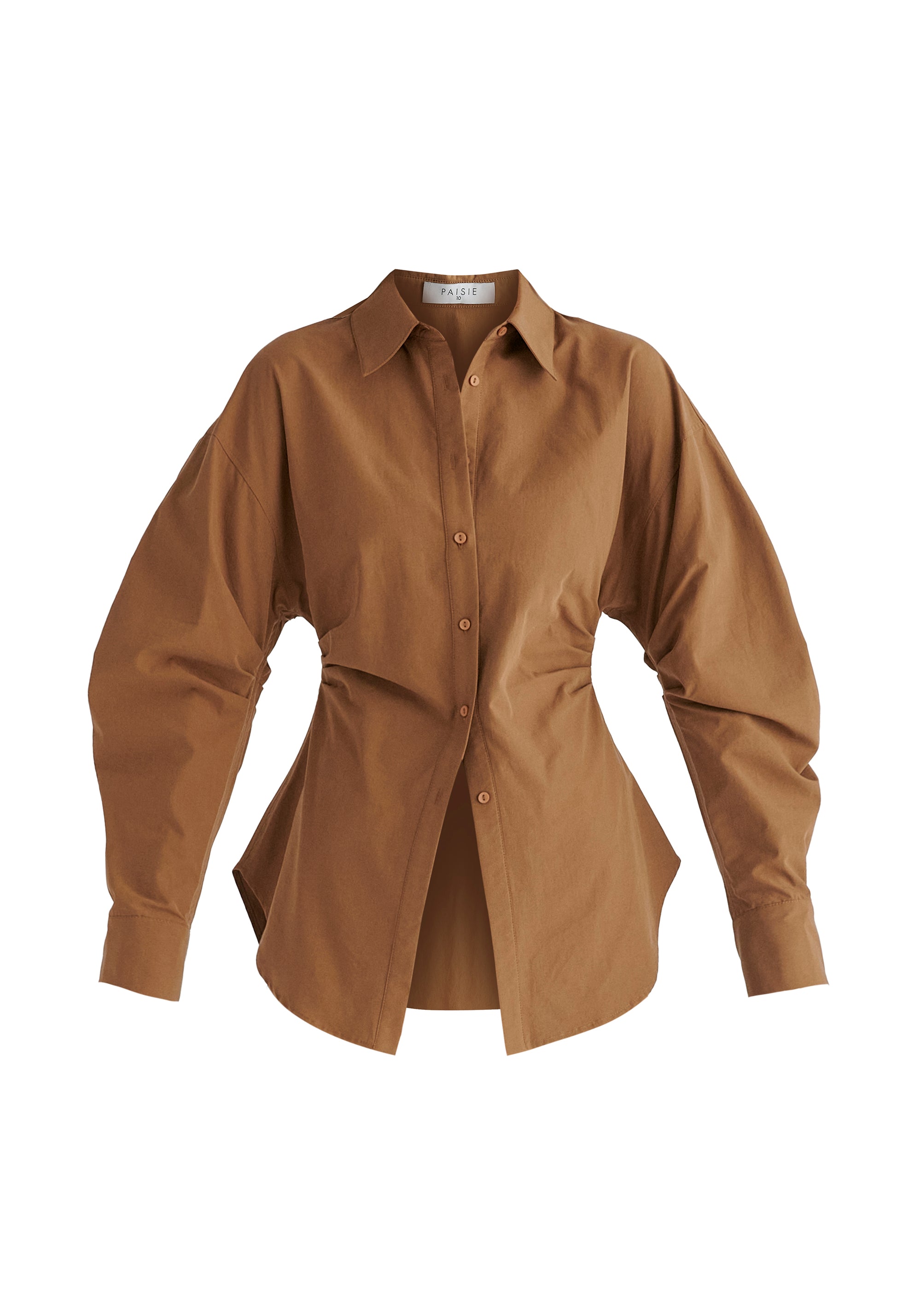 Sculptural Ruched Waist Shirt with Volume Sleeves