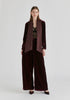 Velvet Tie-Front Jacket with Striped Contrast Panelled Collar in Wine Front