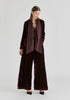 Velvet Tie-Front Jacket with Striped Contrast Panelled Collar in Wine Front