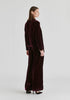 Velvet Tie-Front Jacket with Striped Contrast Panelled Collar in Wine Back