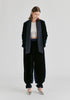 Velvet Tie-Front Jacket with Striped Contrast Panelled Collar in Navy Front