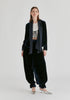 Velvet Tie-Front Jacket with Striped Contrast Panelled Collar in Navy Front