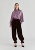Ruffle Neck Lyocell Blouse with Smocked Cuffs