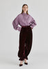 Ruffle Neck Lyocell Blouse with Smocked Cuffs
