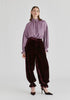 Ruffle Neck Lyocell Blouse with Smocked Cuffs