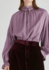 Ruffle Neck Lyocell Blouse with Smocked Cuffs