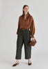 Ruffle Neck Lyocell Blouse with Smocked Cuffs