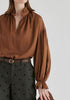 Ruffle Neck Lyocell Blouse with Smocked Cuffs