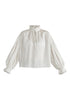 Ruffle Neck Lyocell Blouse with Smocked Cuffs
