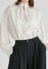 Ruffle Neck Lyocell Blouse with Smocked Cuffs