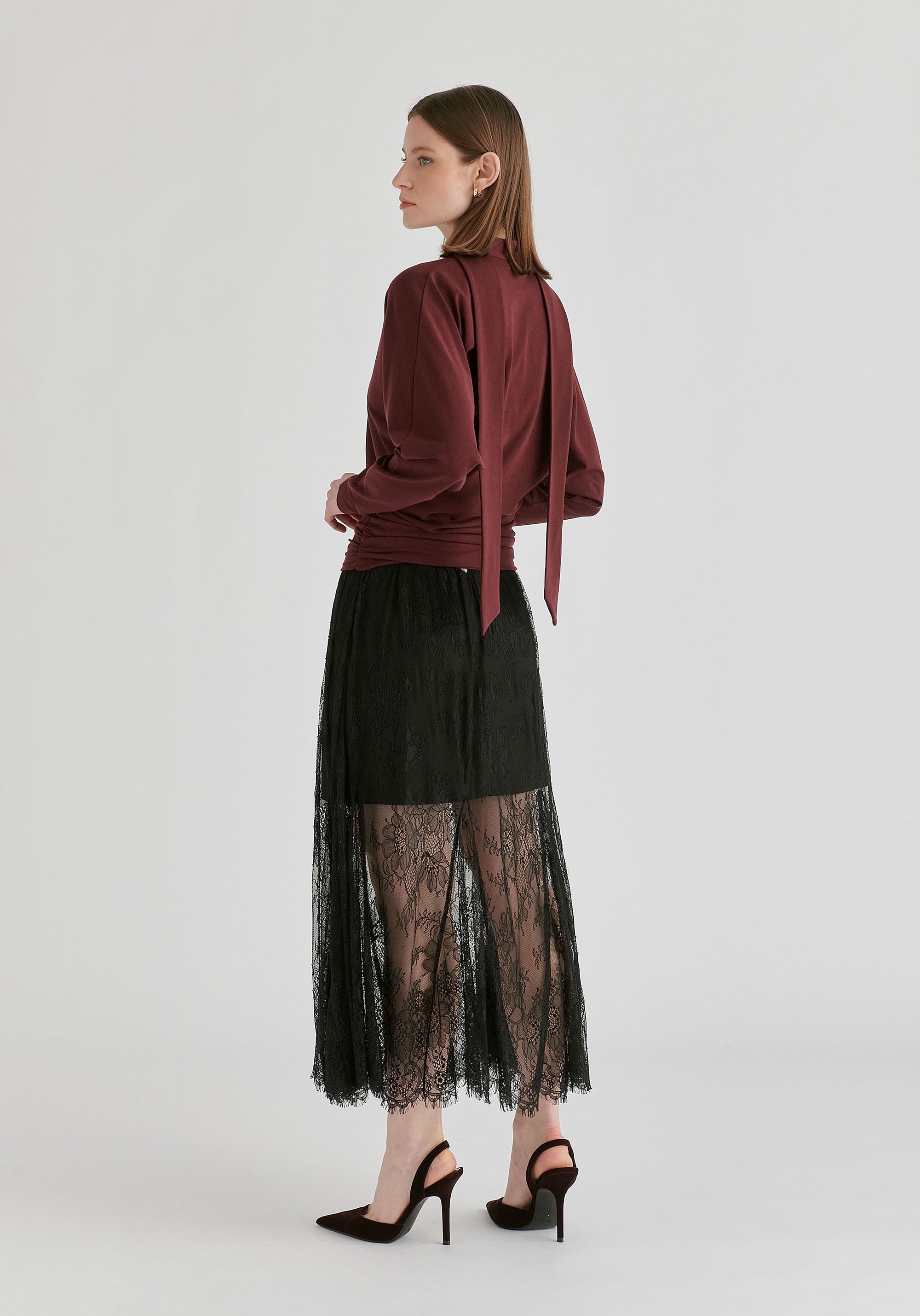 Convertible Scarf-Neck Lyocell Jersey Top with Ruched Waist