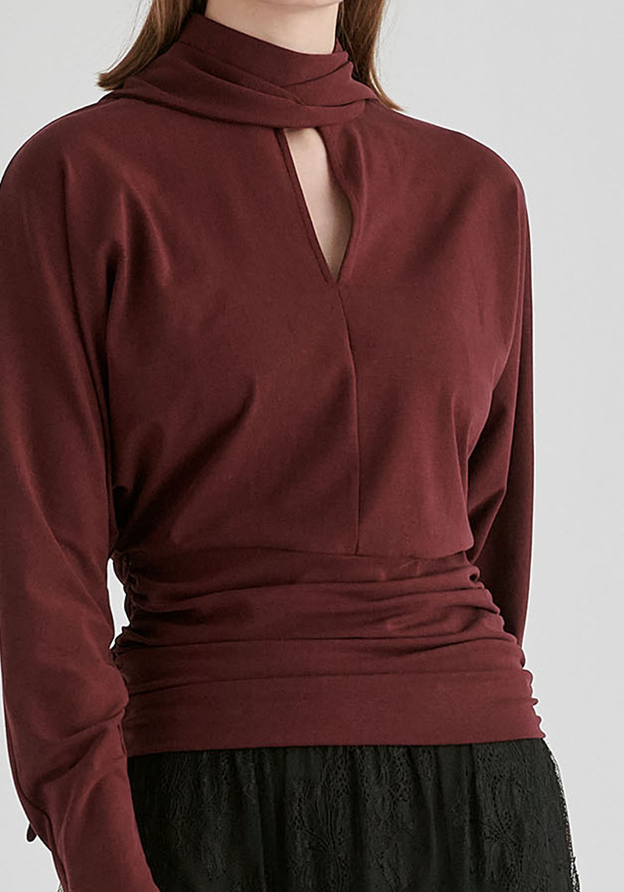 Convertible Scarf-Neck Lyocell Jersey Top with Ruched Waist
