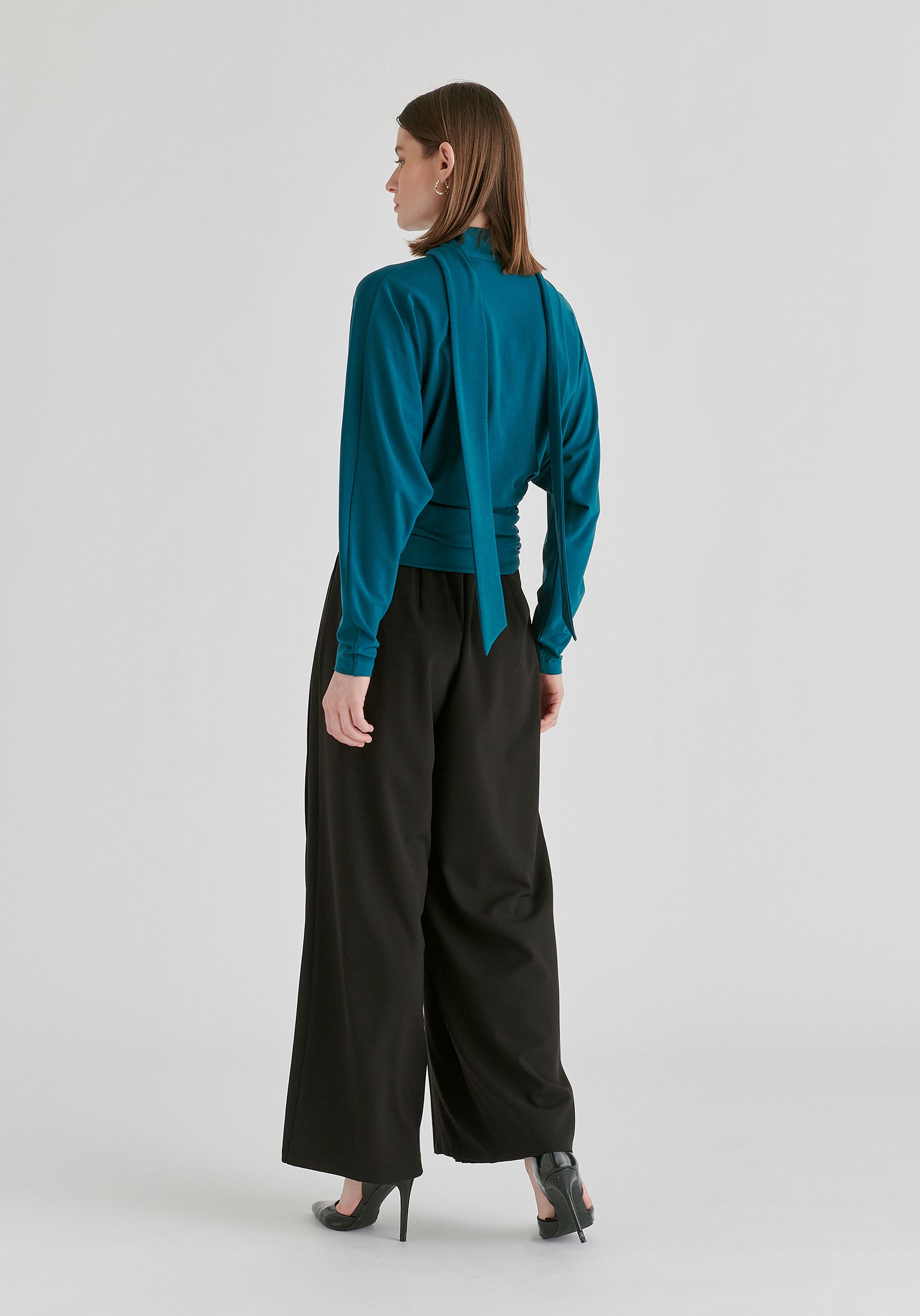 Convertible Scarf-Neck Lyocell Jersey Top with Ruched Waist