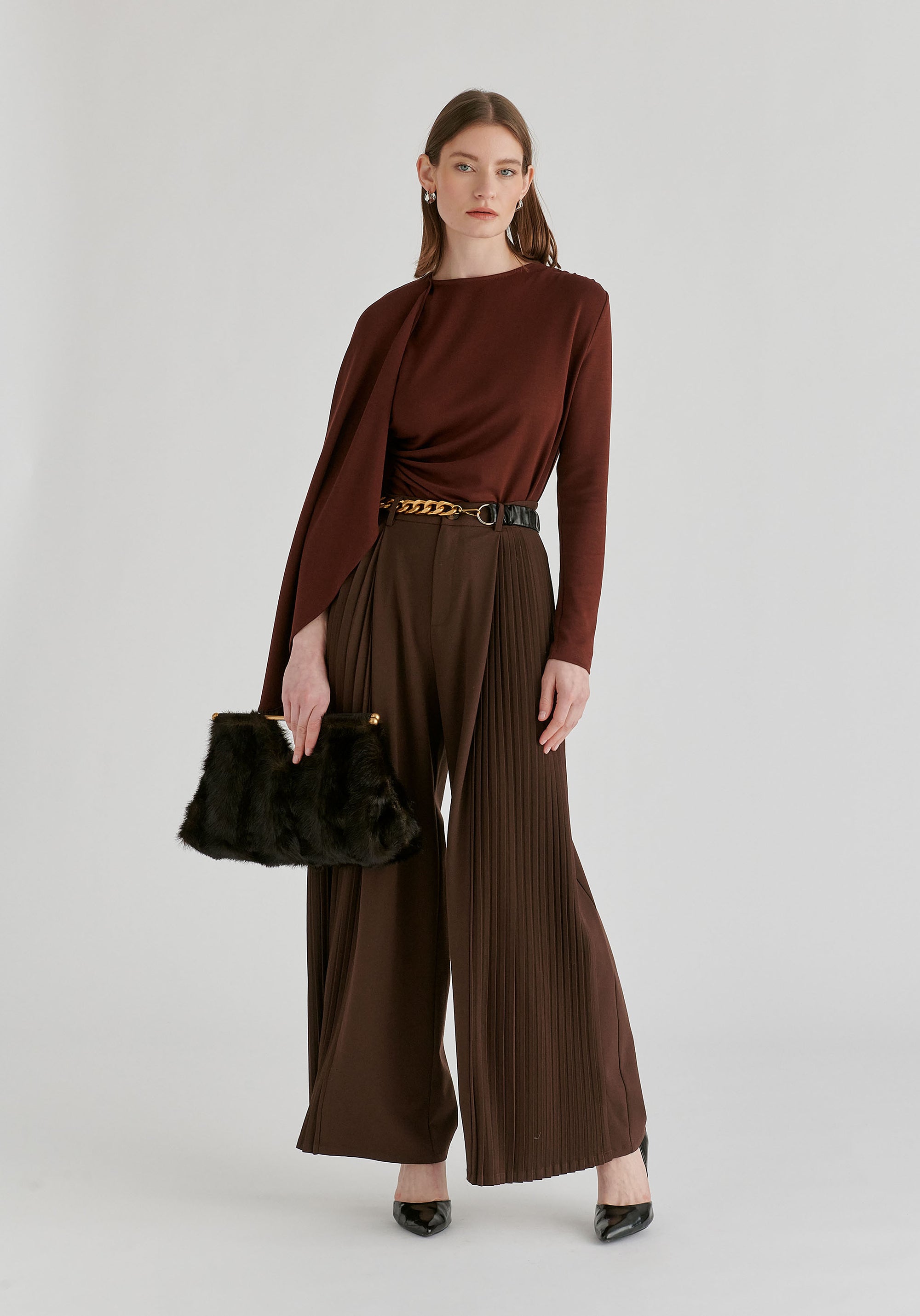 Asymmetrical Cape Sleeve Lyocell Jersey Top