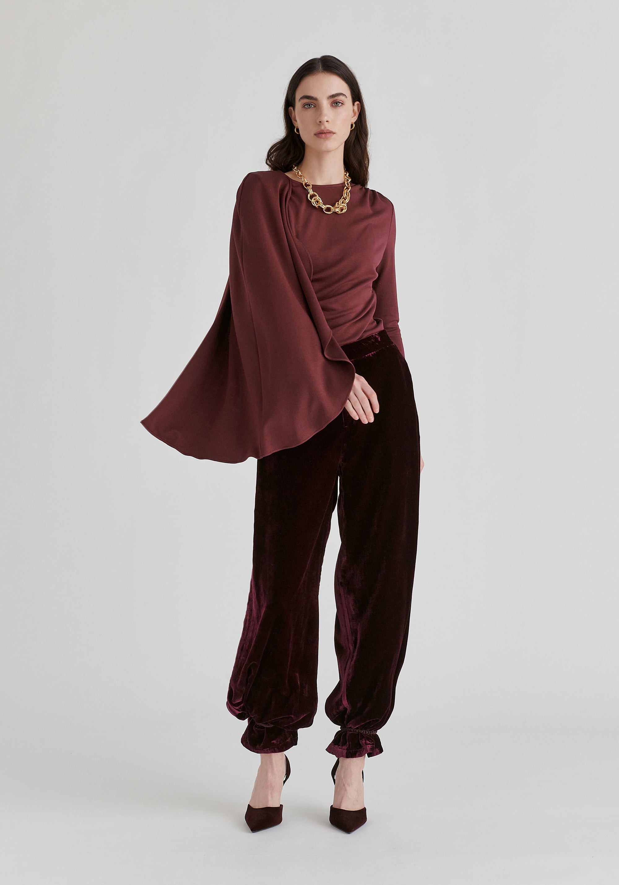 Asymmetrical Cape Sleeve Lyocell Jersey Top
