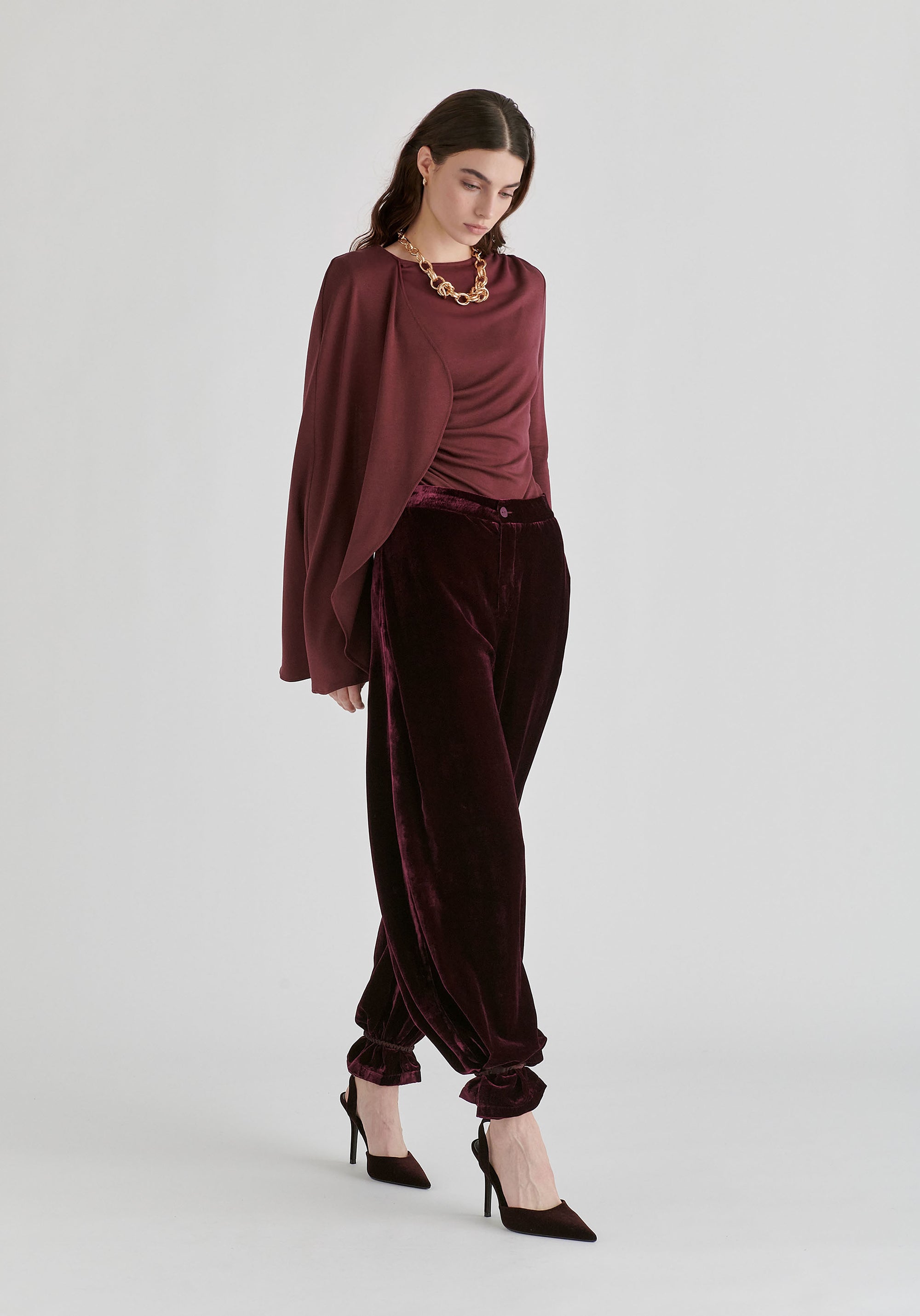 Asymmetrical Cape Sleeve Lyocell Jersey Top
