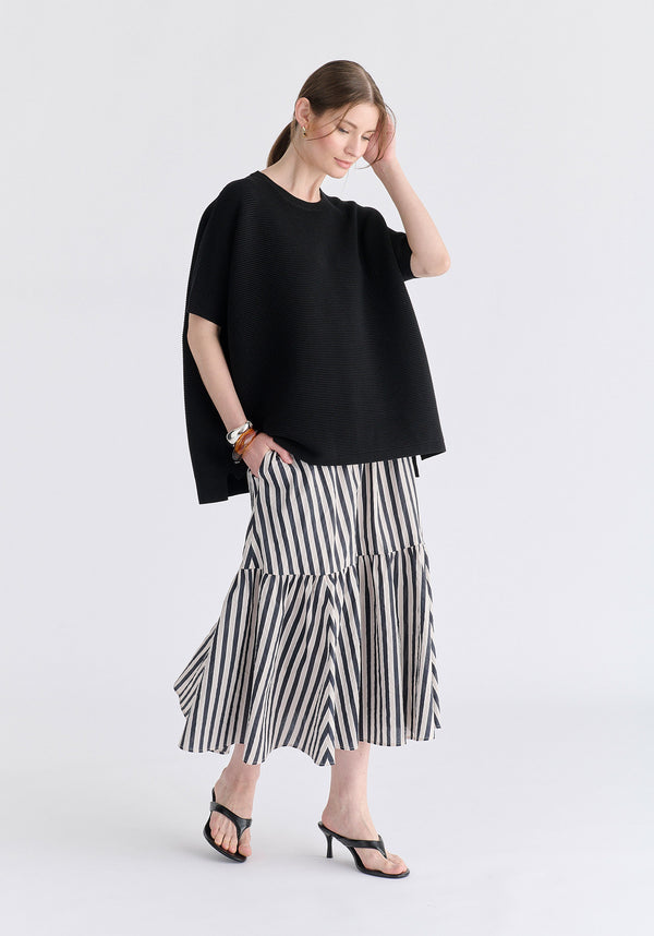 Tiered Striped Midi Skirt