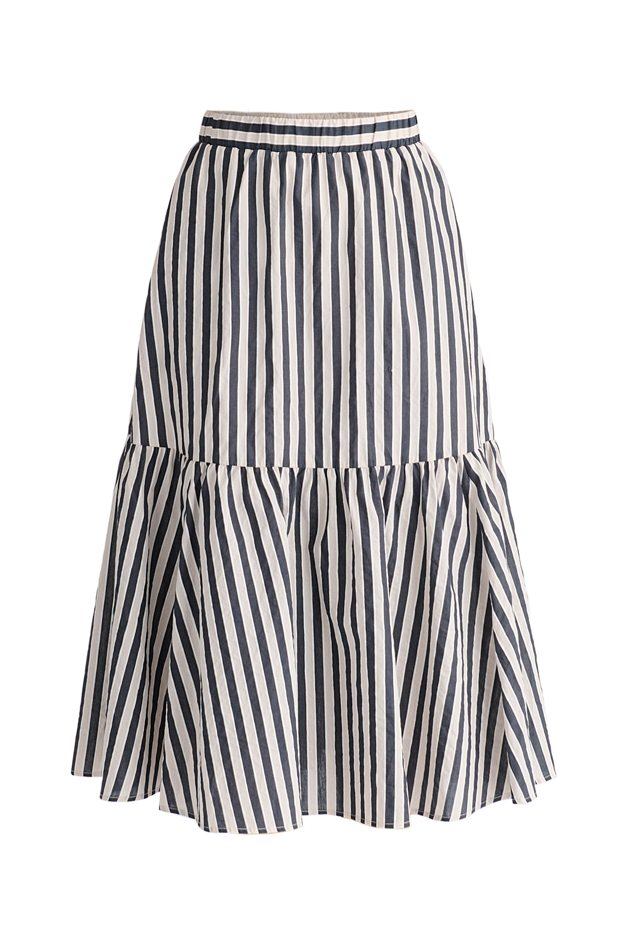 Tiered Striped Midi Skirt