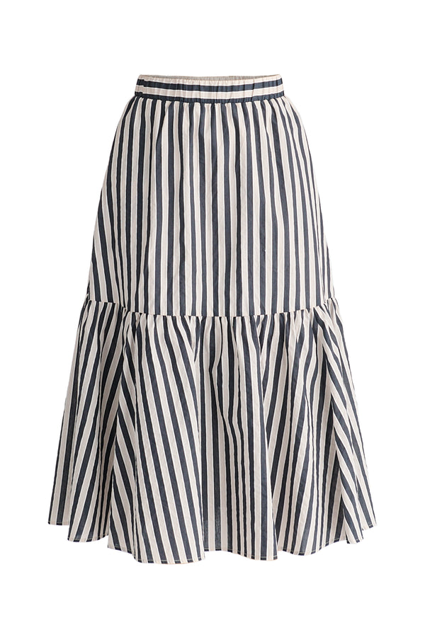 Tiered Striped Midi Skirt