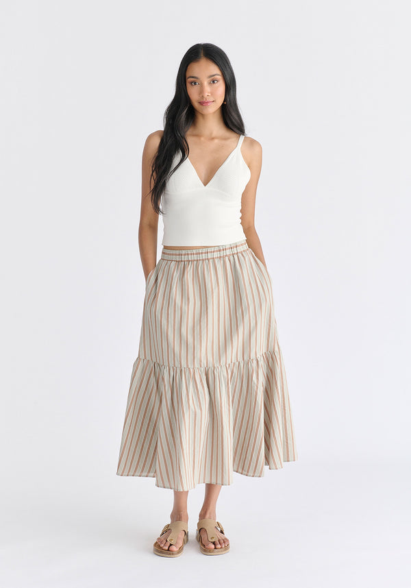 Tiered Striped Midi Skirt