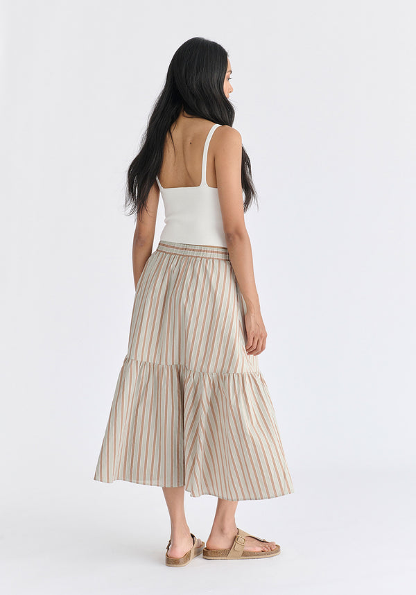 Tiered Striped Midi Skirt