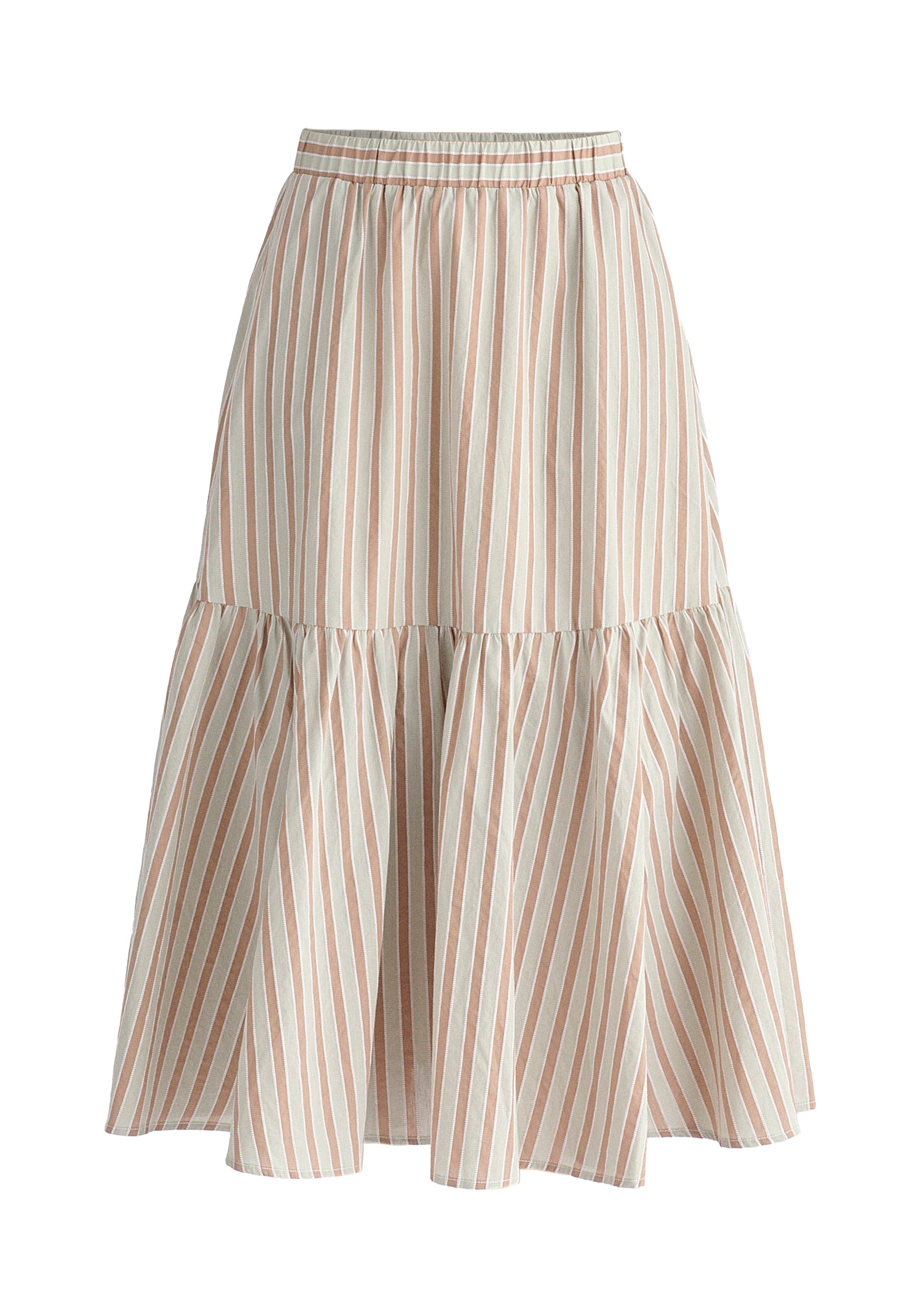 Tiered Striped Midi Skirt