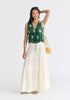 Cheesecloth Shirred Waist Tiered Maxi Skirt in Cream Front