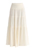 Cheesecloth Shirred Waist Tiered Maxi Skirt in Cream Cutout