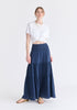 Cheesecloth Shirred Waist Tiered Maxi Skirt in Navy Front