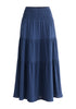 Cheesecloth Shirred Waist Tiered Maxi Skirt in Navy Cutout