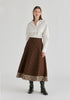Embroidered Polka Dot A-Line Denim Skirt with Contrast Hem