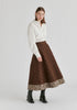 Embroidered Polka Dot A-Line Denim Skirt with Contrast Hem