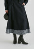 Embroidered Polka Dot A-Line Denim Skirt with Contrast Hem