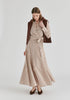 Striped Flared Maxi Skirt with Godet Paneling in Beige Stripes Front