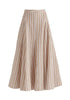 Striped Flared Maxi Skirt with Godet Paneling in Beige Stripes Cutout