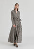 Striped Flared Maxi Skirt with Godet Paneling in Black Stripes Front